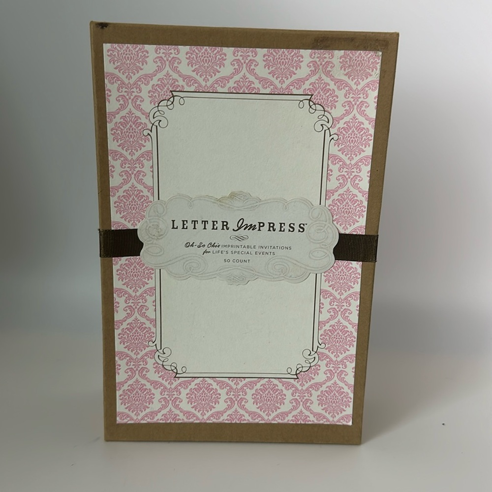 Letter Impress pink printable invitations 50 count